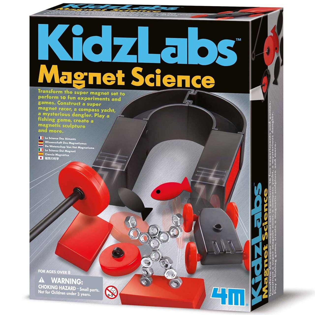 4M: KidzLabs - Magnet Science - DIY 10 Magnetic Experiments, Build A Super Racer-Yacht-Dangler-Sculptures, Play Magnet Fishing Game, STEM Toy, Kids 8+